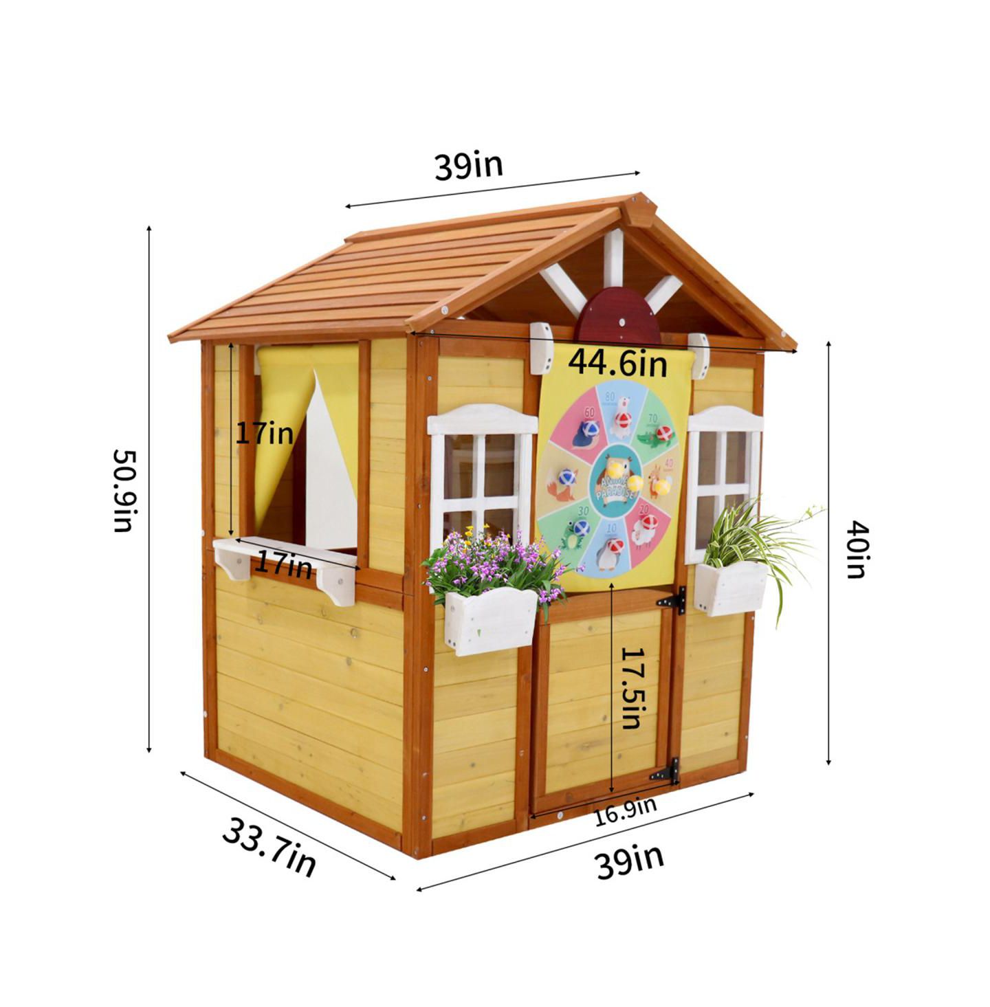 Детская игрушка YOBTOP Wooden Outdoor Cottage Playhouse with Working Doors and Windows, Ages 3-8 — фото 3