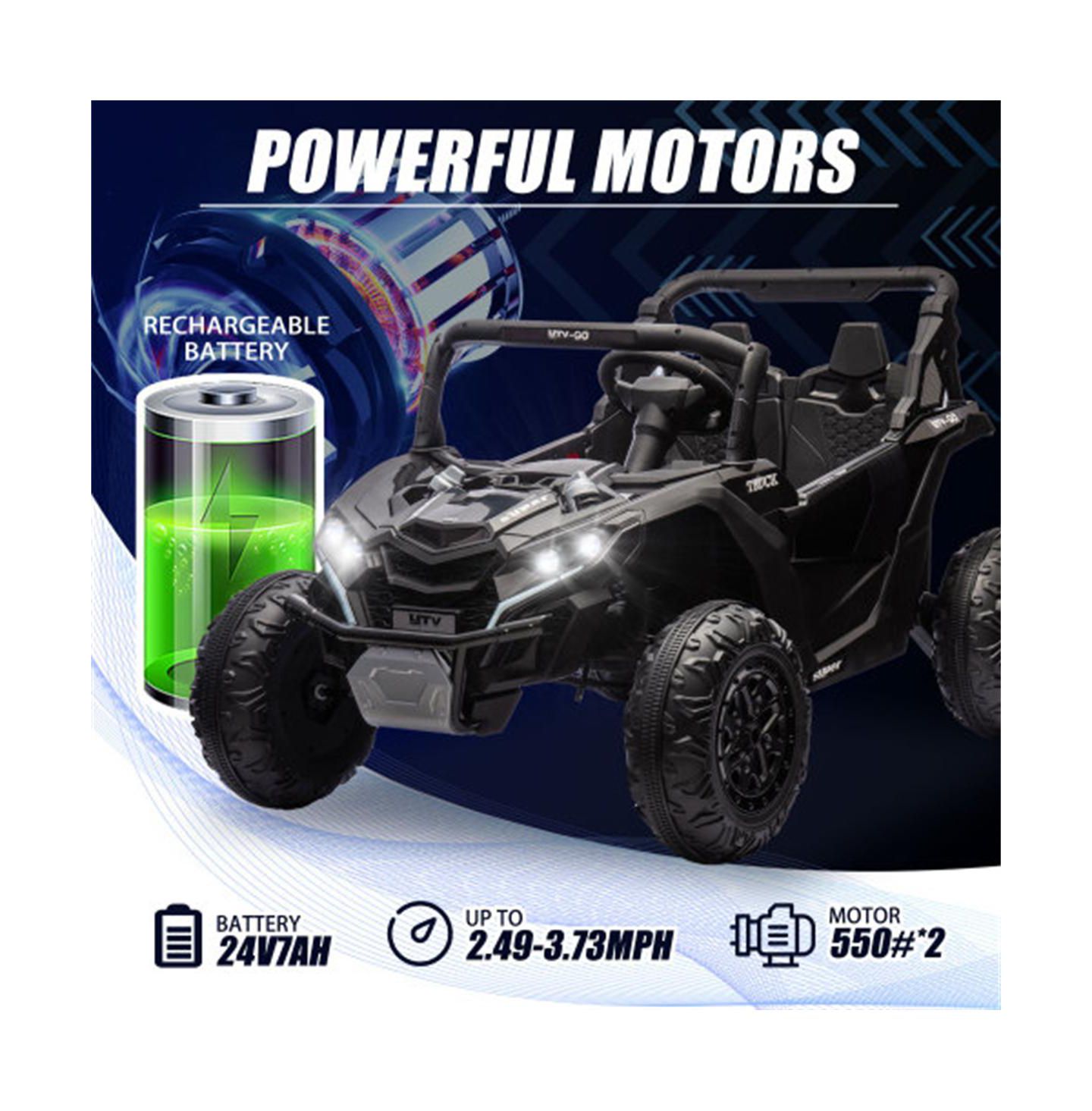 Детская игрушка YOBTOP 24V Kids Ride On UTV with Parent Remote Control, 2-Seater, Ages 3+, цвет: Чёрный — фото 5