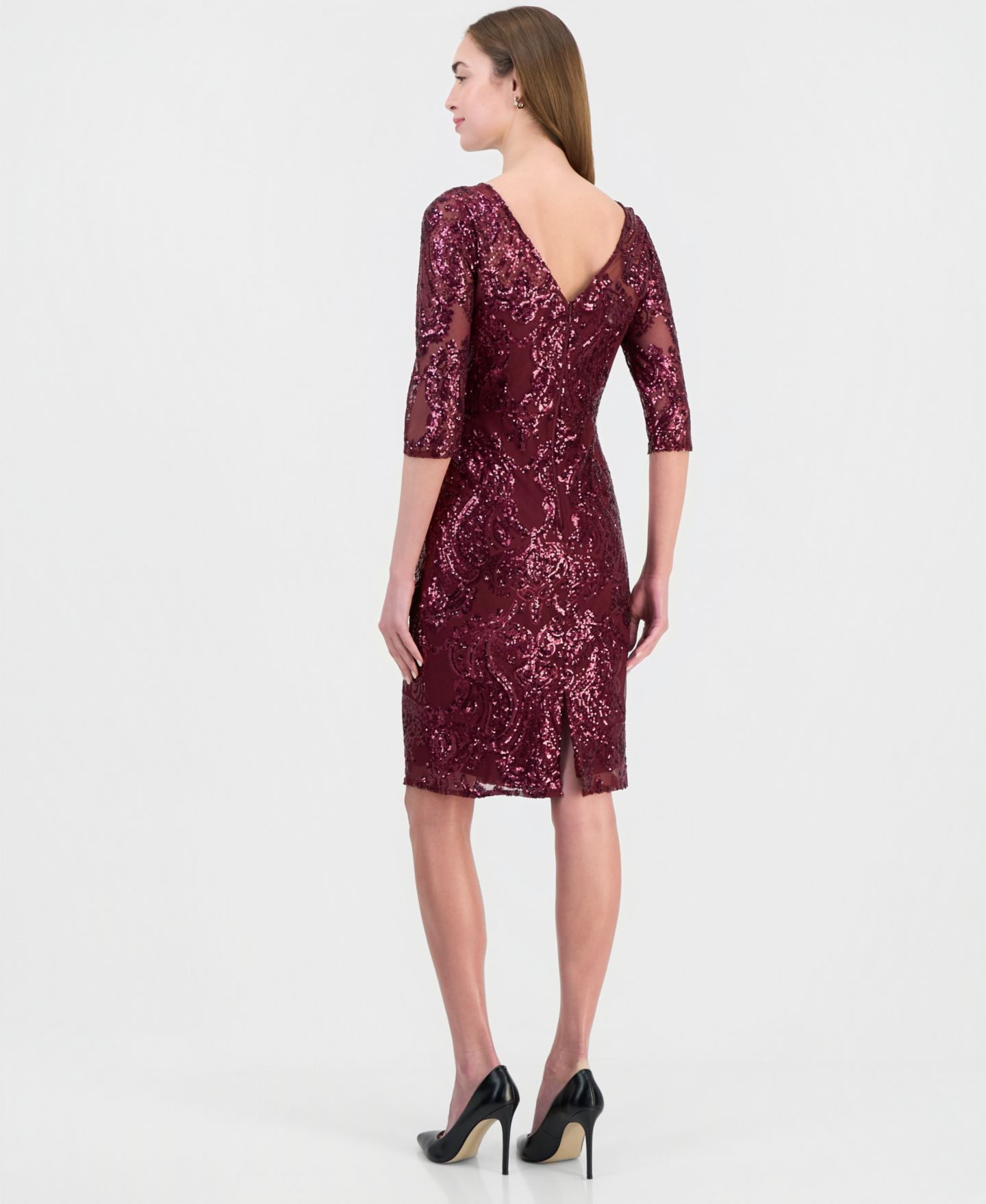 Женское платье Tahari ASL Beaded 3/4-Sleeve Sheath, цвет: Клюквенный — фото 5