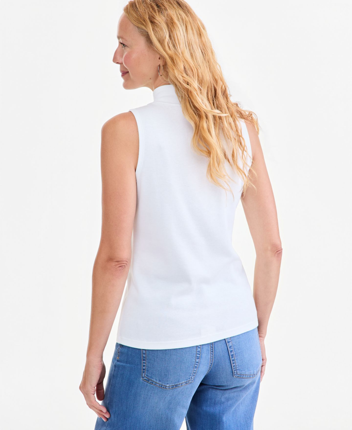 Женский топ Style & Co Mock Neck Cotton Tank, цвет: Яркий белый — фото 3