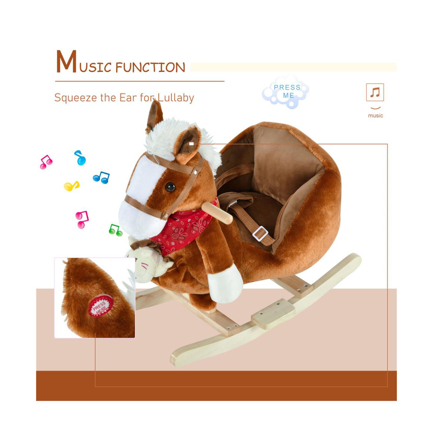 Детская мягкая игрушка YOBTOP Kids Ride-On Rocking Horse - Plush Rocker Toy with Lullaby Song, Hand Puppets, Soft Fabric for Children 18-36 Months — фото 2