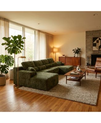 135" 3-Piece U-Shaped Sectional Sofa Set With Pillows, Corduroy Convertible Couch