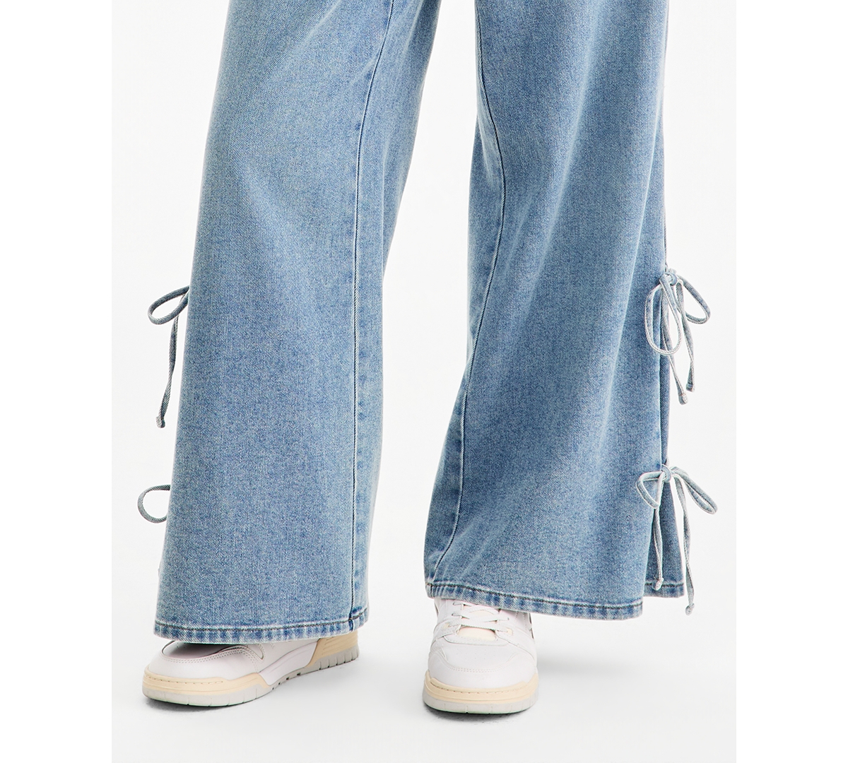 Vanilla Star Juniors' Wide-Leg Elastic Back Side Tie Jeans