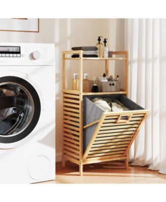 Bamboo Tilt-Out Laundry Hamper with Foldable and Removable Basket