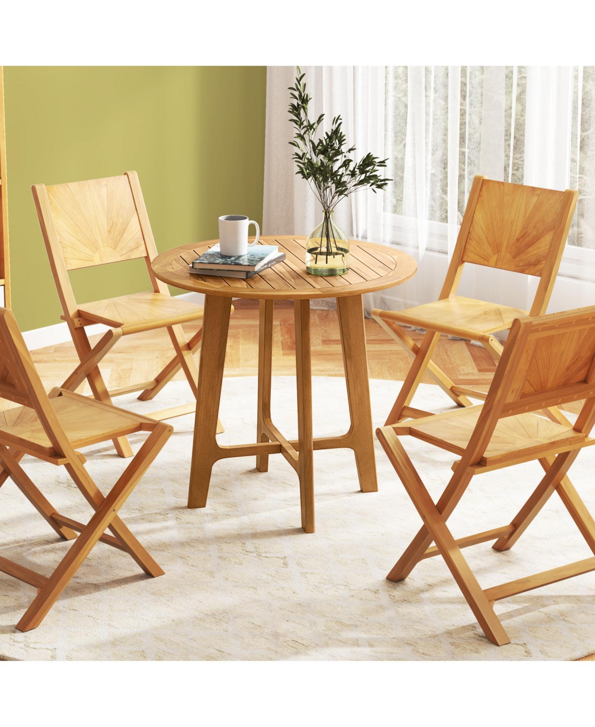 Sugift 31.5 Inches Patio Dining Table with Slatted Tabletop and X-shaped Frame