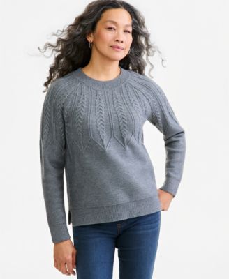 Women's Petite Relaxed-Fit Parachute Cable Crew Sweater
