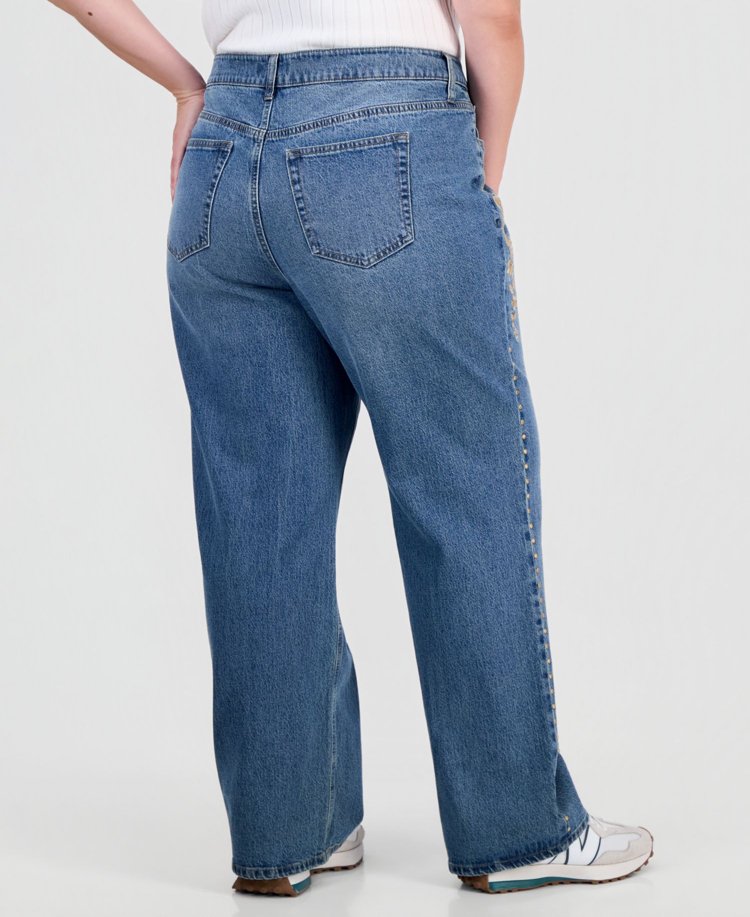Trendy Plus Size Embroidered Studded Jeans