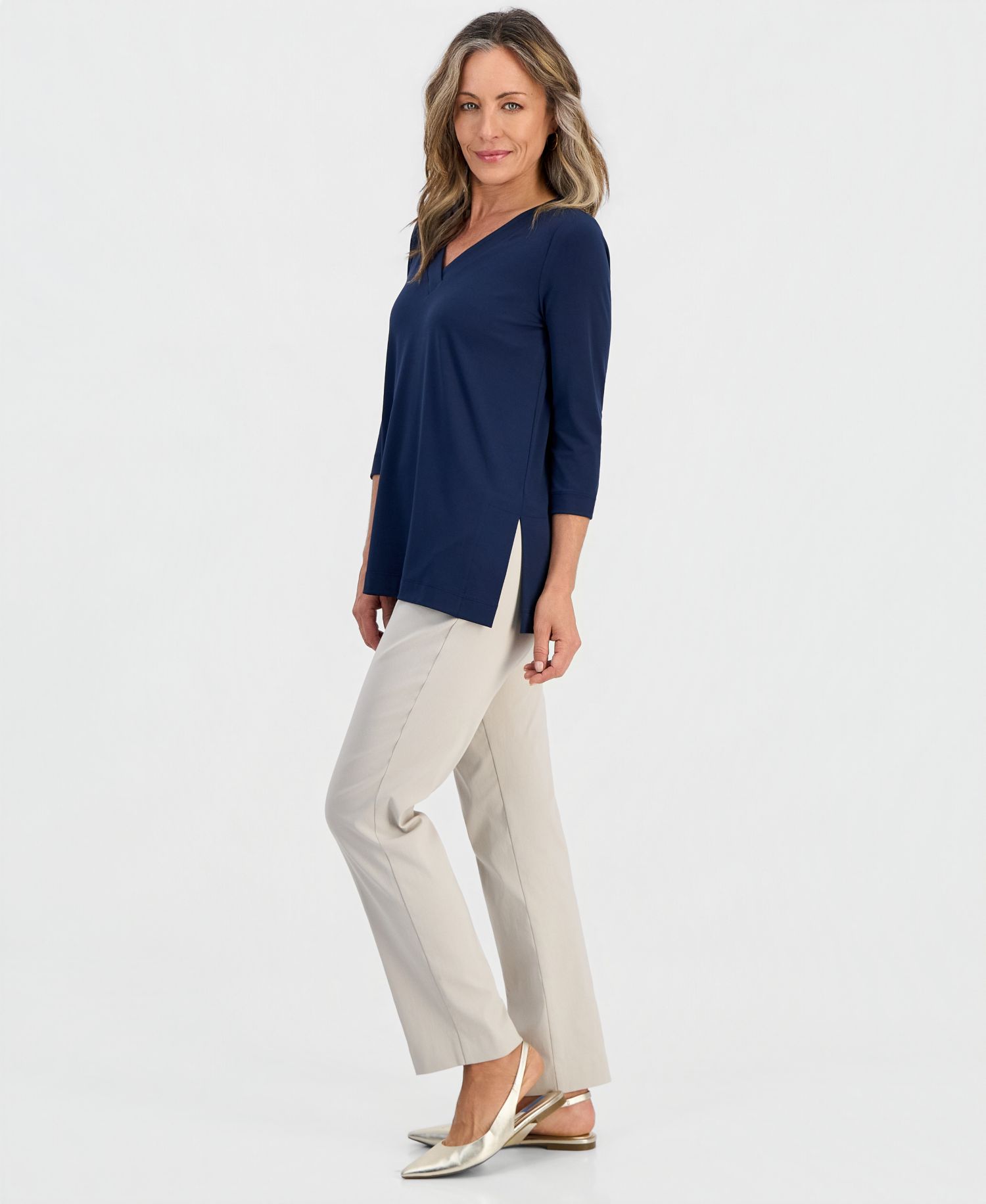 Petite 3/4-Sleeve V-Neck Tunic