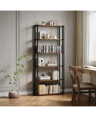 5-Tier Open Vertical Bookshelf, Waterproof Scratch-Resistant Metal Frame Storage Shelf with Anti-Tip Kit for Home Office Use