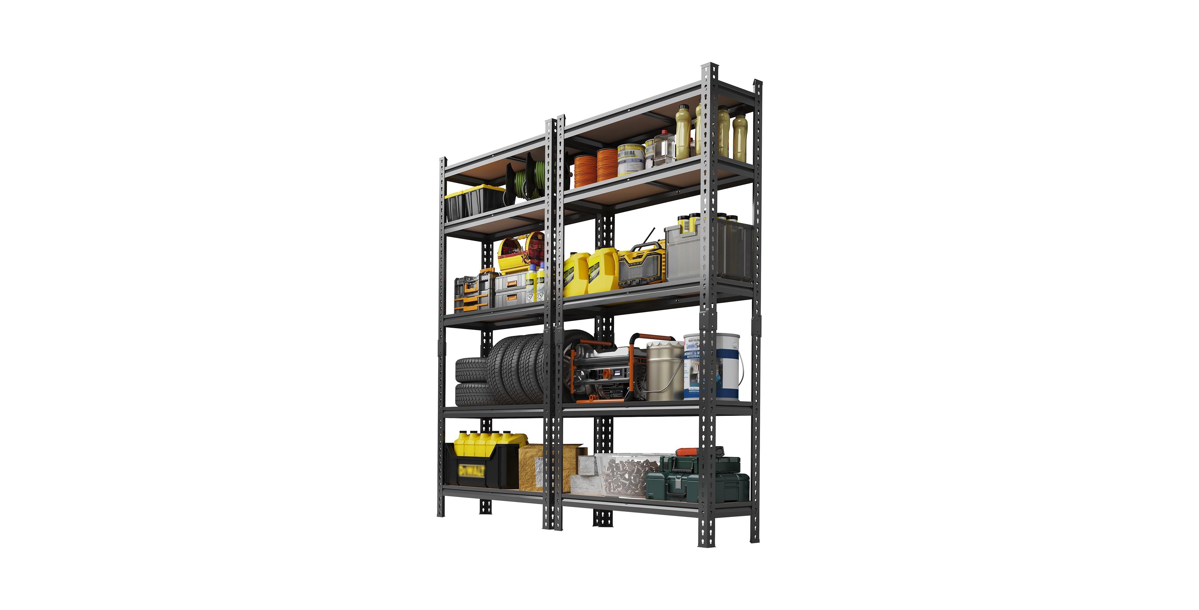 homfan Set of 2 Storage Shelves, Heavy Duty Metal Shelving Unit with Adjustable Shelves for Basement, Warehouse, Pantry, Closet, Kitchen