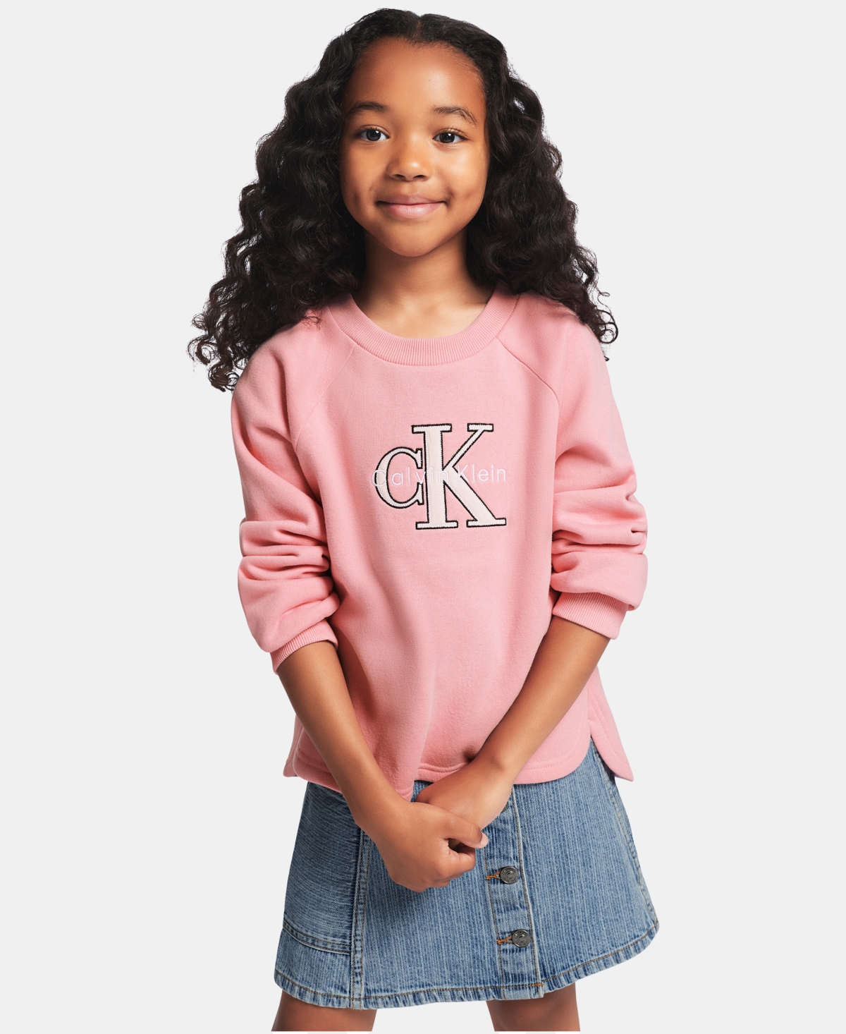 Calvin Klein Girls' 7-16 Logo Long-Sleeve Sweatshirt - Pink Icing