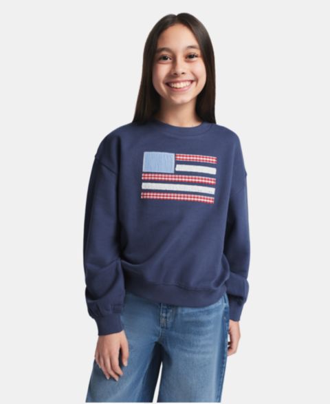 Толстовка Tommy Hilfiger Embroidered Long-Sleeve для девочек, цвет: Blueberry