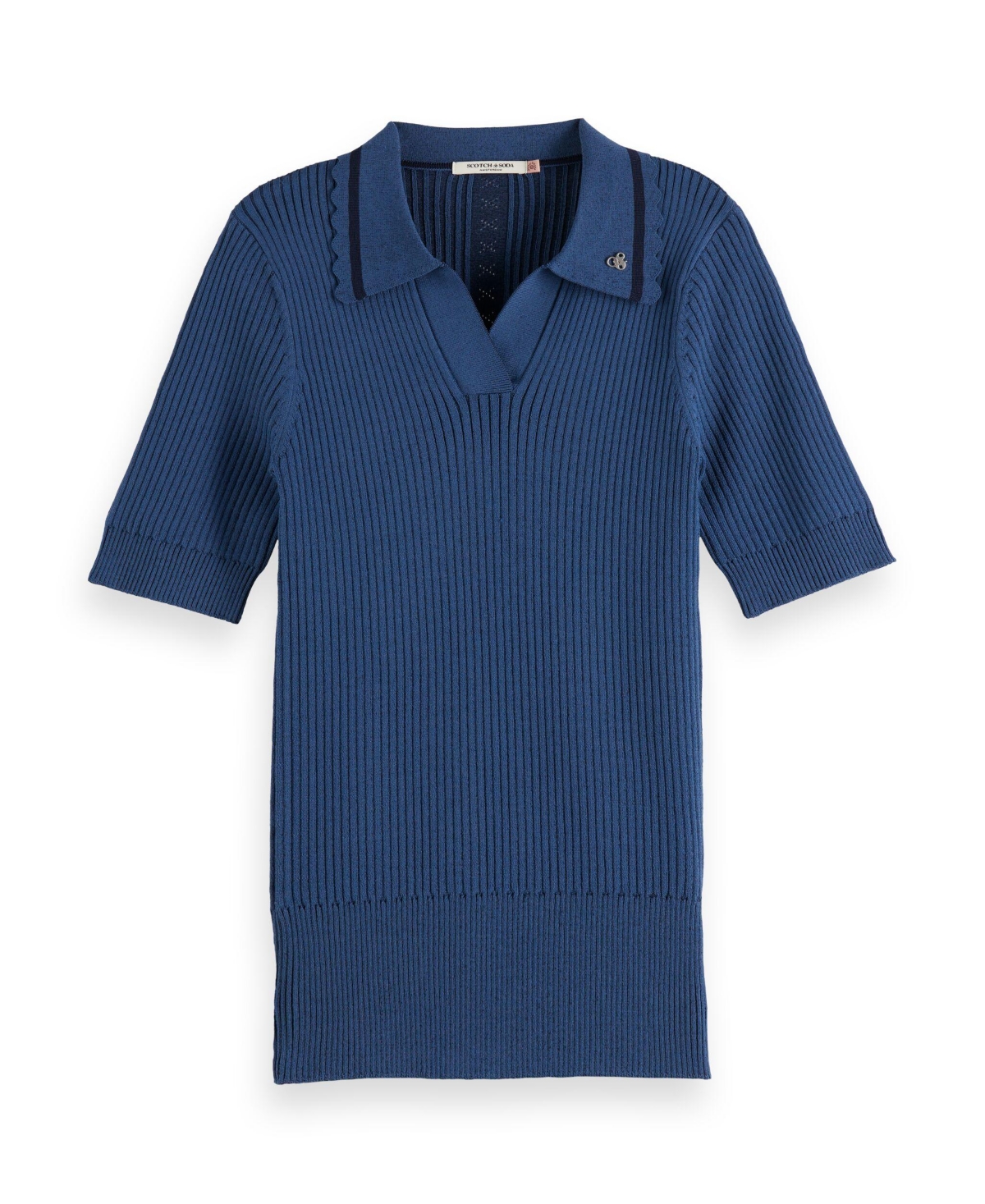 Scotch & Soda Women's Rib Polo Neck Short Sleeve Pullover