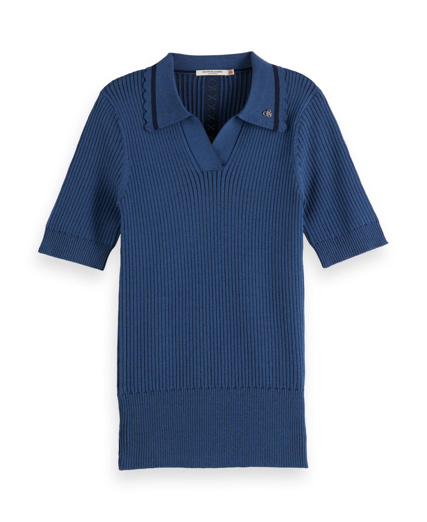 Women's Rib Polo Neck Short Sleeve Pullover