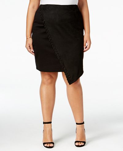 mblm by Tess Holliday Trendy Plus Size Asymmetrical Pencil Skirt