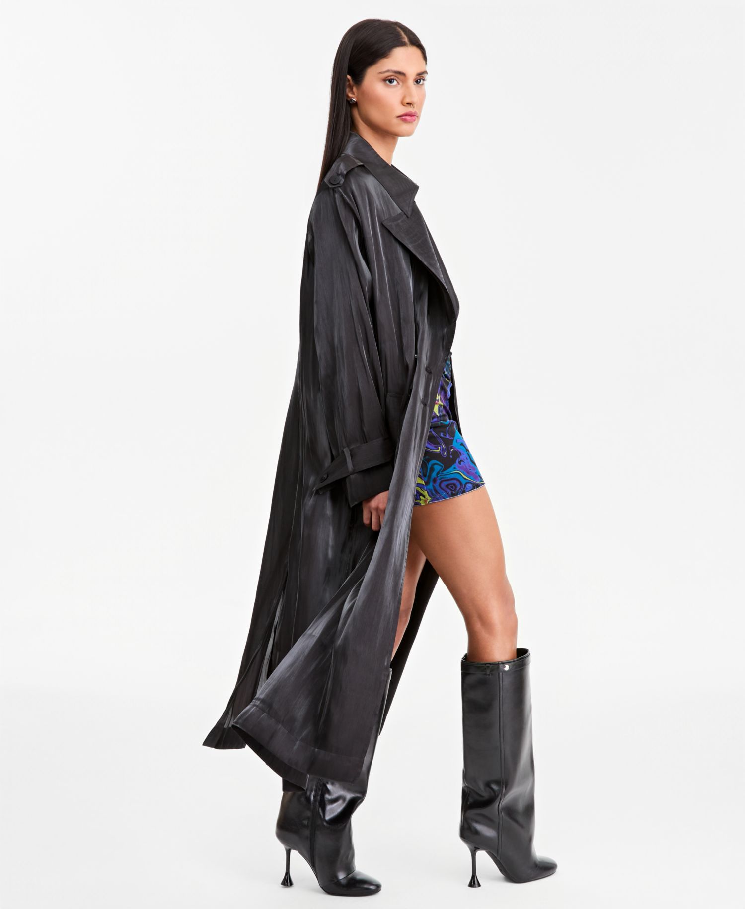 Women's Sheer Organza Double-Breasted Trench Coat