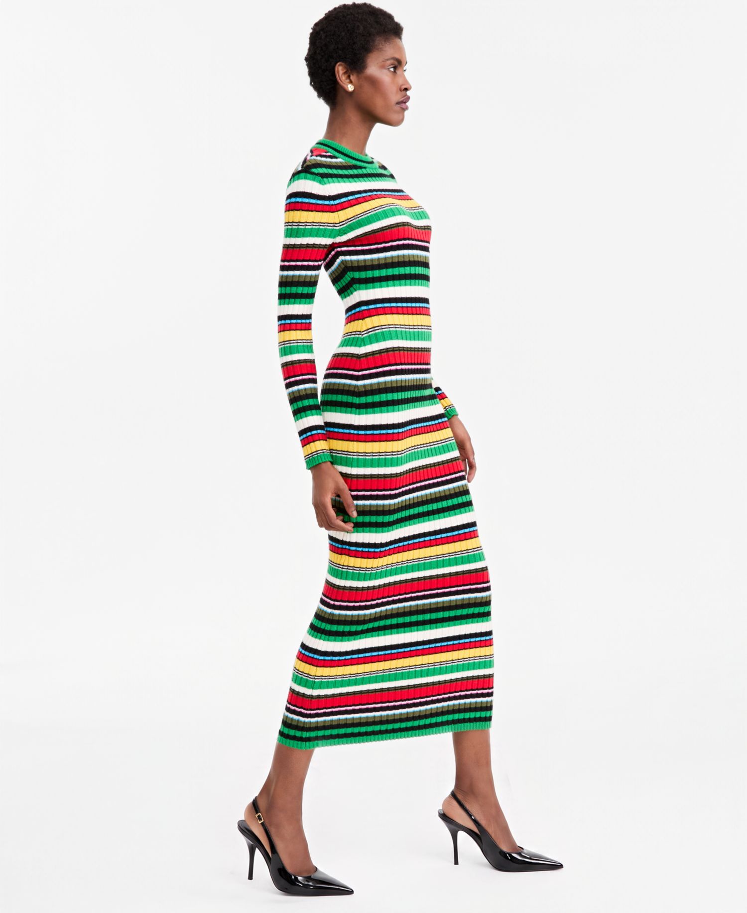 Women's Long-Sleeve Ribbed Striped Sweater Dress