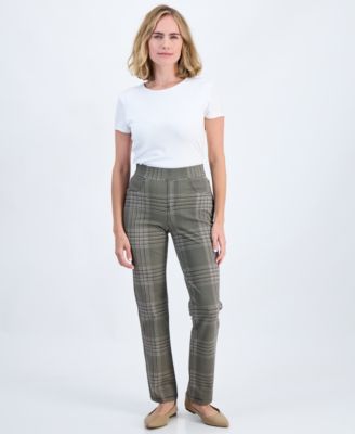 Petite Plaid High-Rise Pull-On Ponte Pants