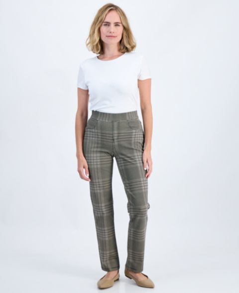 Женские брюки Style & Co Petite Plaid High-Rise Pull-On Ponte, цвет: Marcus Pld