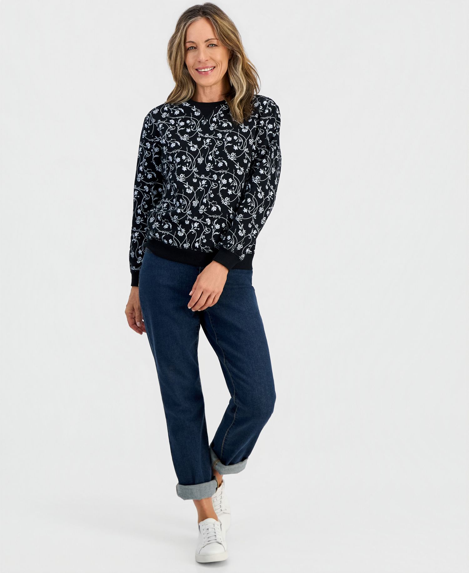 Petite Floral Crewneck Fleece Sweatshirt
