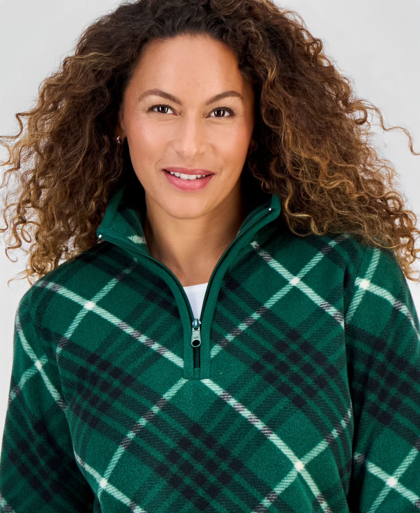 Женский свитер Style & Co Petite Quarter-Zip Polar Fleece Tunic Plaid Pullover, цвет: Calypso — фото 3