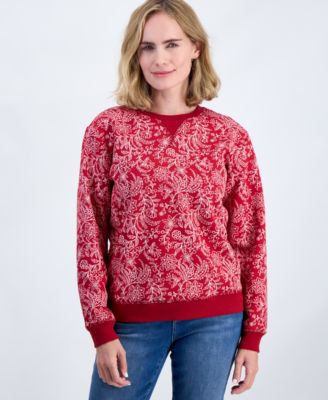 Petite Floral Long-Sleeve Cotton-Blend Sweatshirt