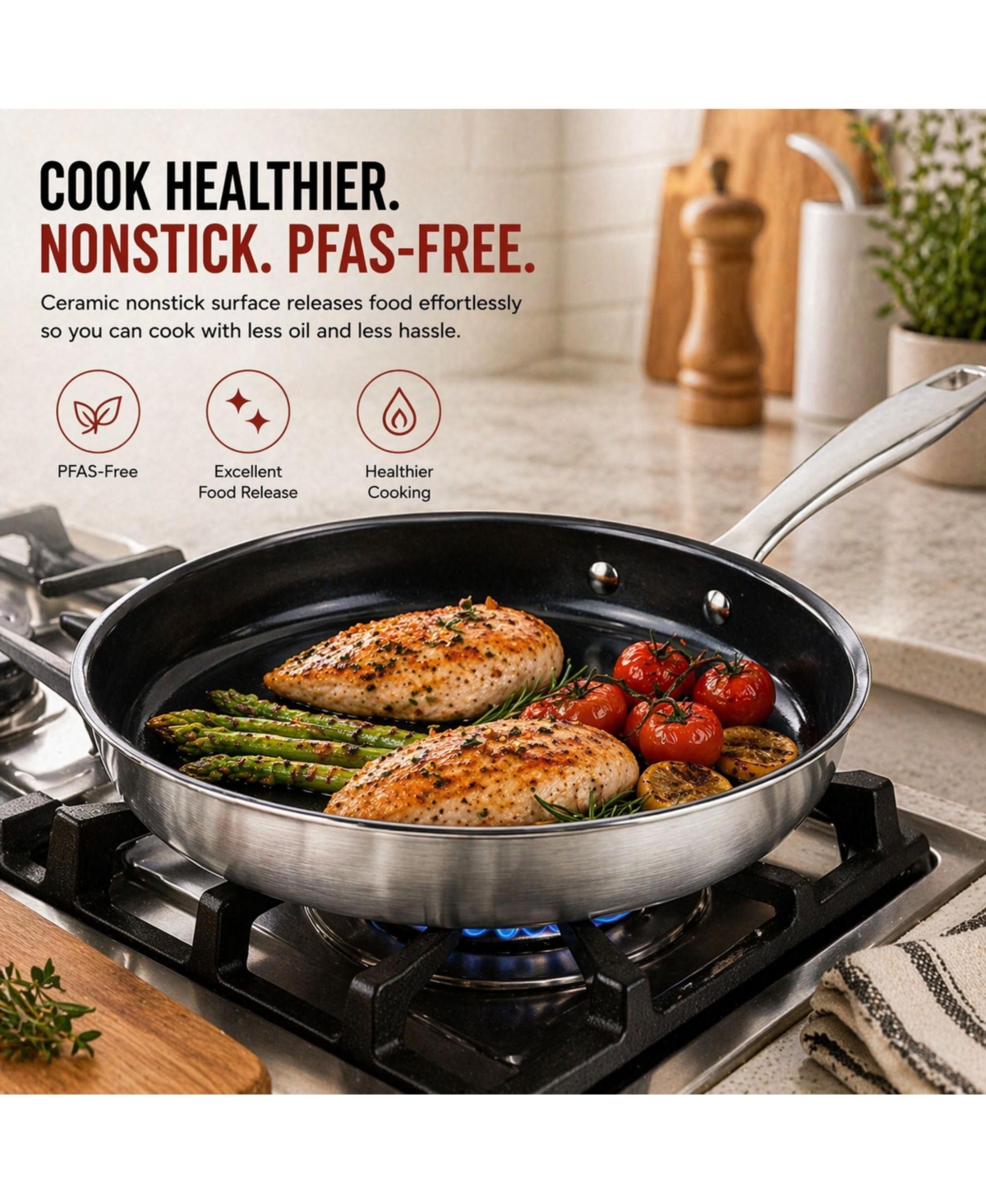 Alva Maestro 11" Nonstick Stainless Steel Frying Pan with Glass Lid