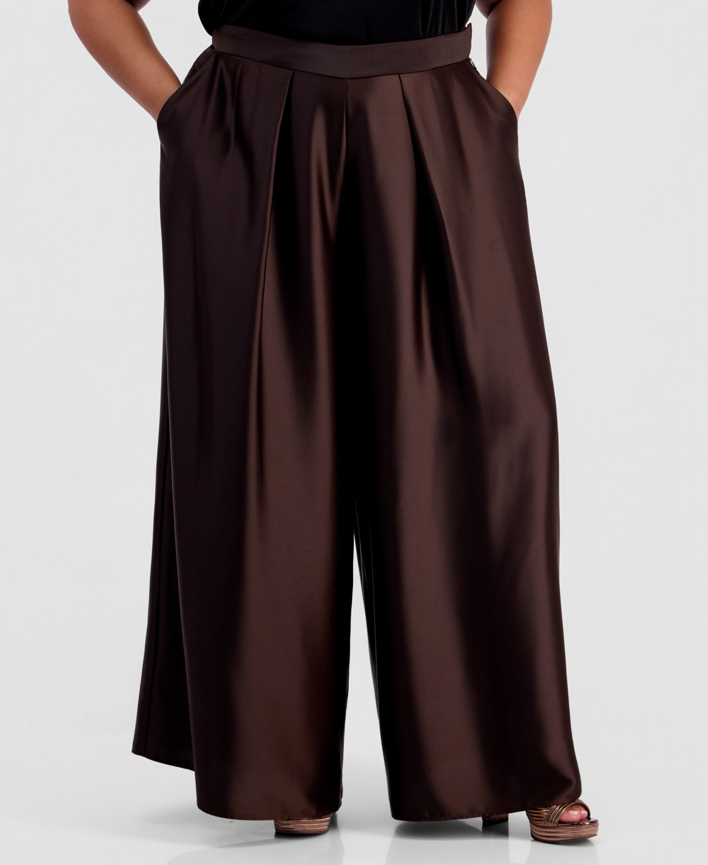 Женские брюки Muse Plus Size Pleated Wide-Leg, цвет: Коричневый — фото 2