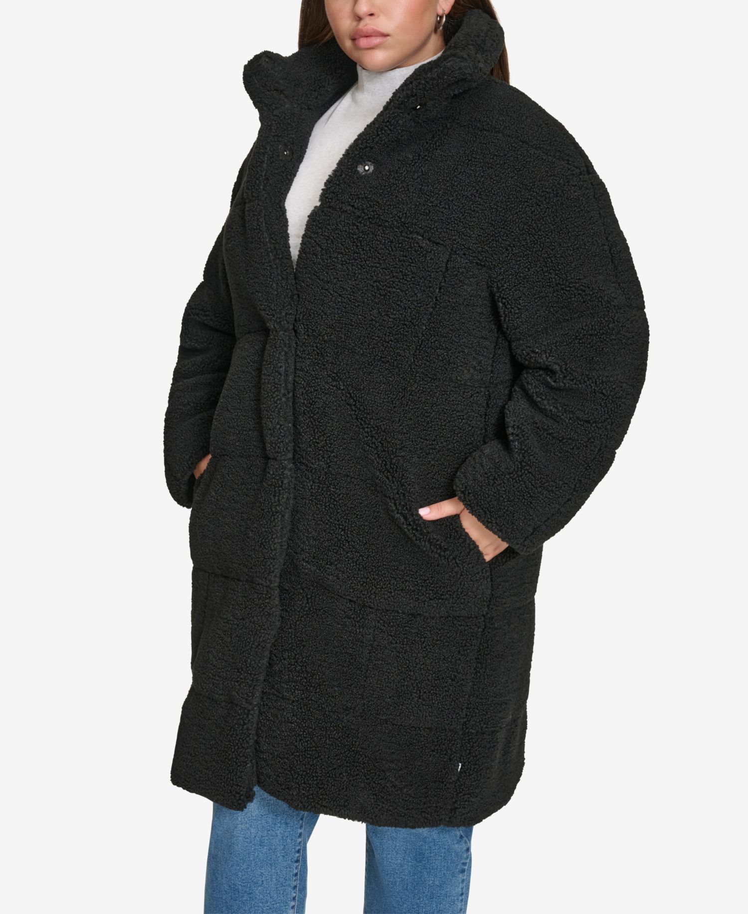 Plus Size Snap Closure Teddy Coat