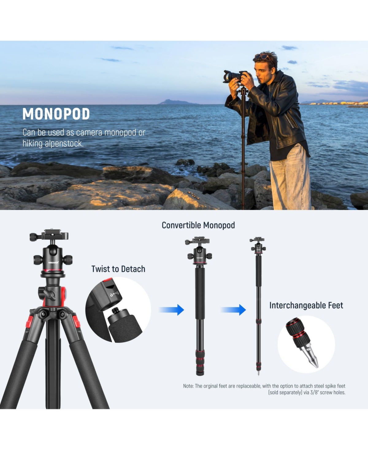 Neewer Camera Tripod with 72 inch, 33lb