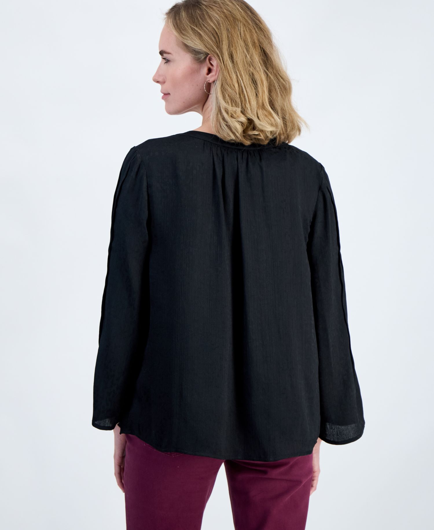 Petite Satin Bell-Sleeve Pintuck Blouse