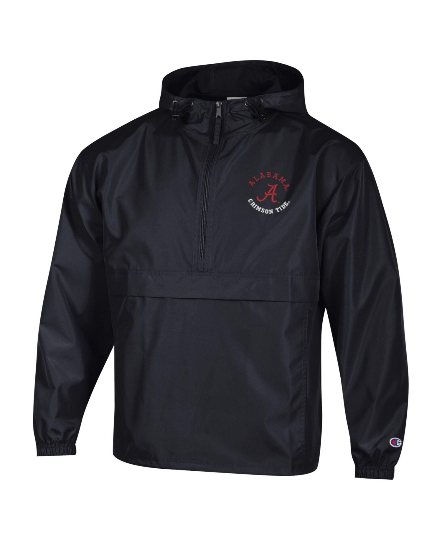 Men's Black Alabama Crimson Tide Packable Hooded Windbreaker Half-Zip Jacket