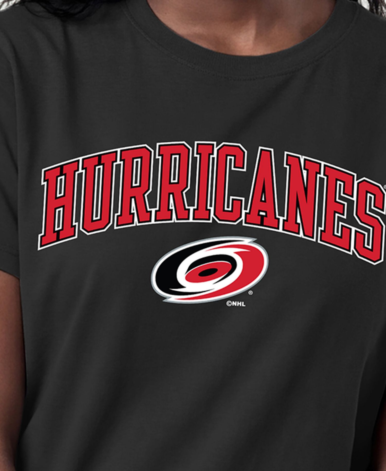 Women's Black Carolina Hurricanes Arch Mascot Logo T-Shirt