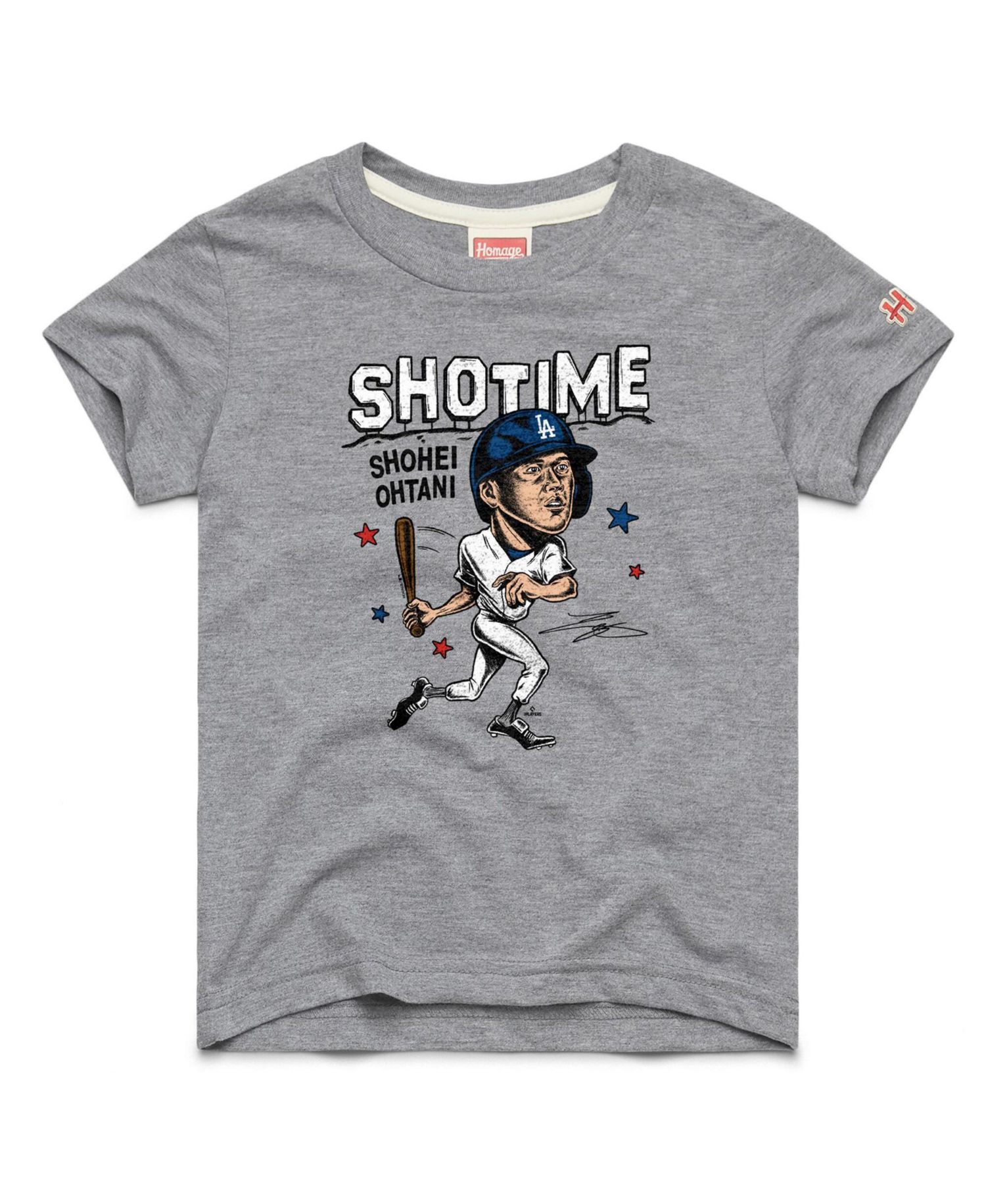 Big Boys and Girls Shohei Ohtani Gray Los Angeles Dodgers Caricature Tri-Blend T-Shirt