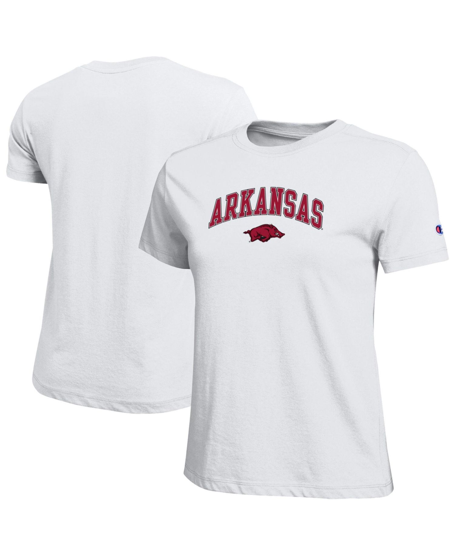 Women's White Arkansas Razorbacks Arched Over Logo T-Shirt