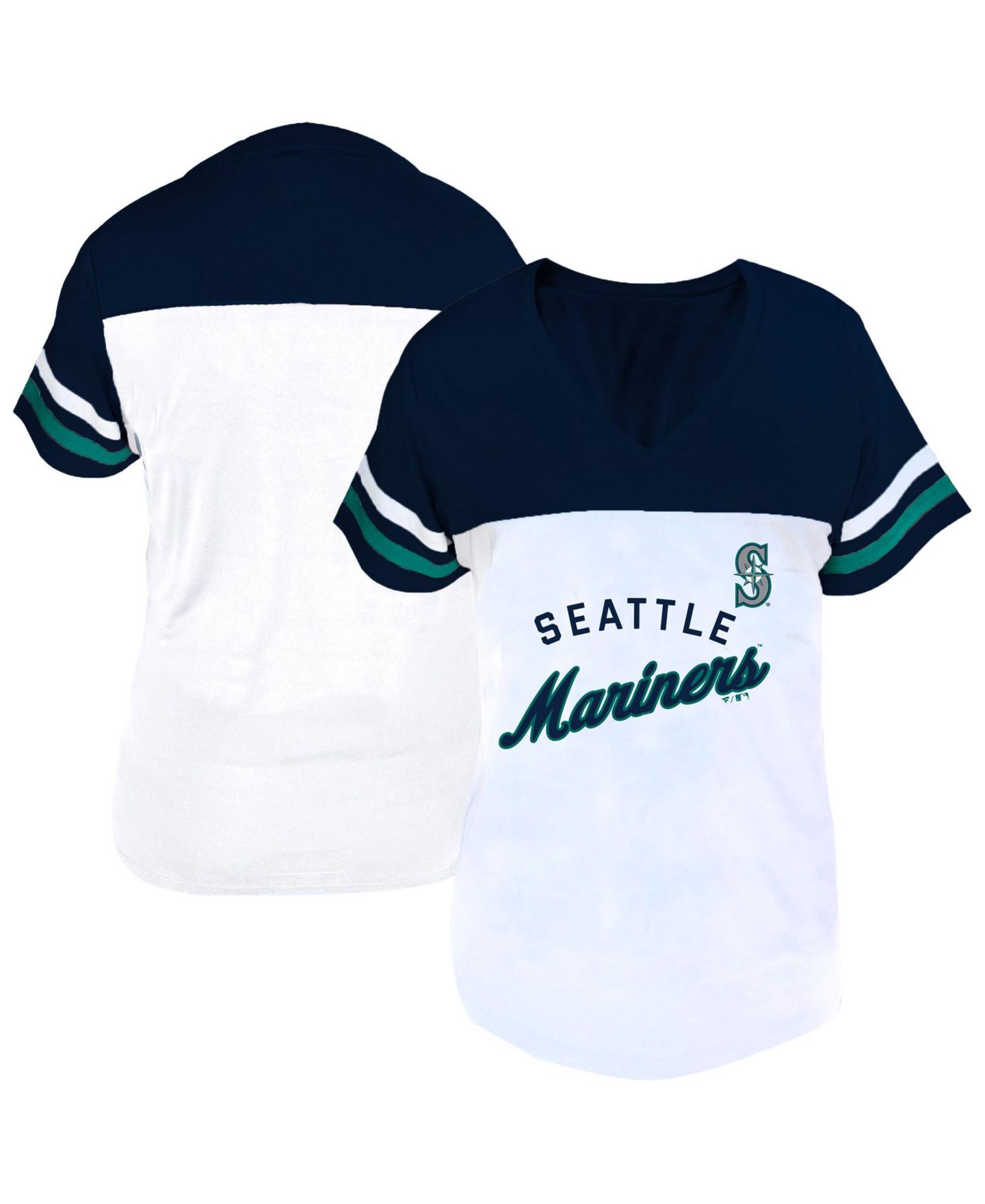 Женская футболка Fanatics Profile White/Navy Seattle Mariners Plus Size Two-Stripe V-Neck — фото 1