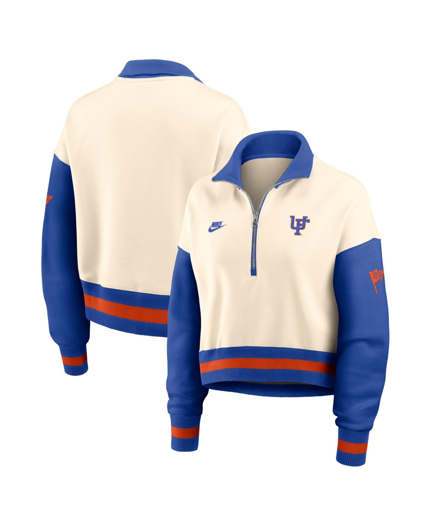 Women's Natural/Royal Florida Gators Oversized Legacy Color Block Cropped Quarter-Zip Pullover Sweatshirt