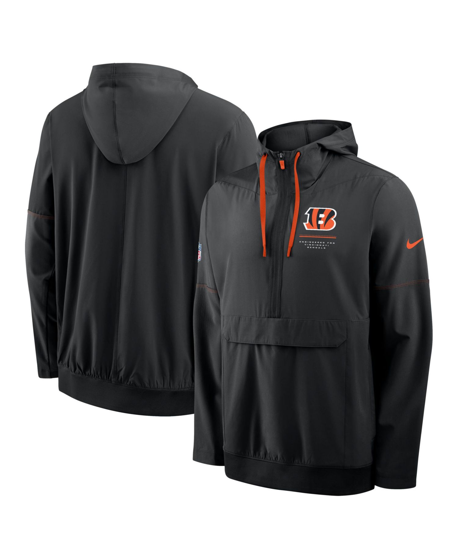 Men's Black Cincinnati Bengals Sideline Anorak Half-Zip Hooded Jacket
