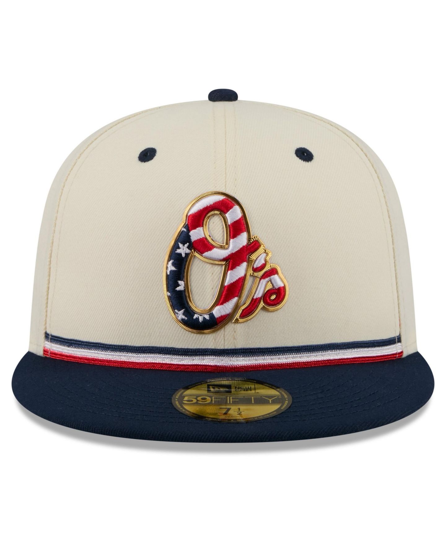 Мужская кепка New Era Cream/Navy Baltimore Orioles USA 250 Fourth of July 59FIFTY Fitted Hat — фото 2