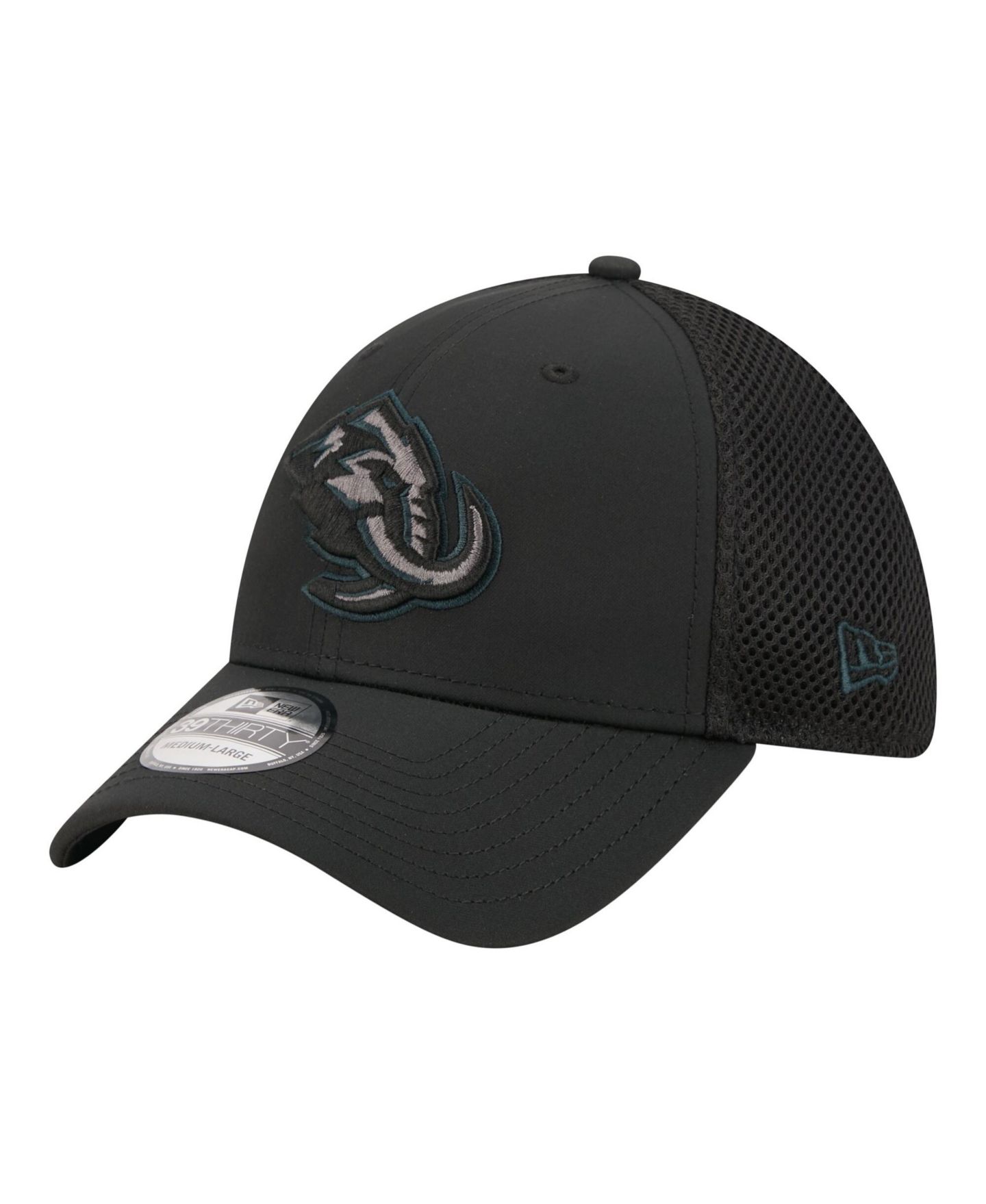Мужской головной убор New Era Black Utah Mammoth Blackout 39THIRTY Flex Fit Hat — фото 1