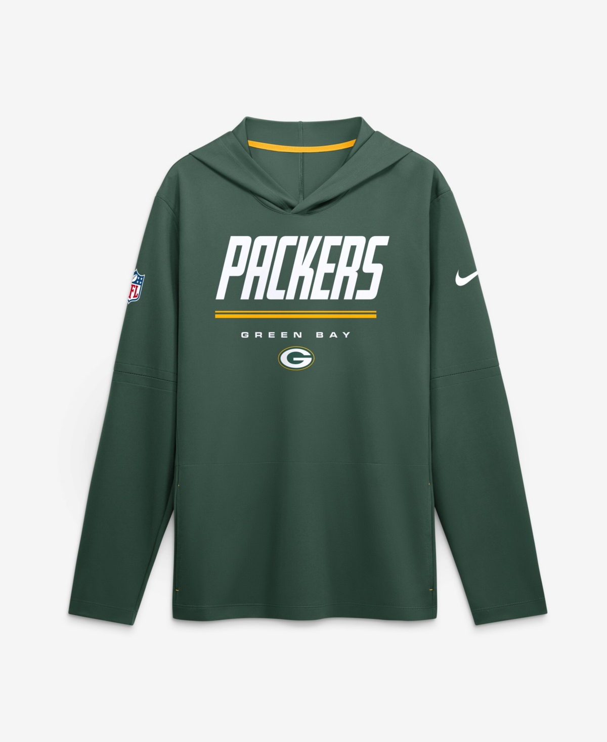 Nike Men's Green Bay Packers Sideline Lightweight Long Sleeve Hooded Dri-fit T-Shirt - Green, Gold