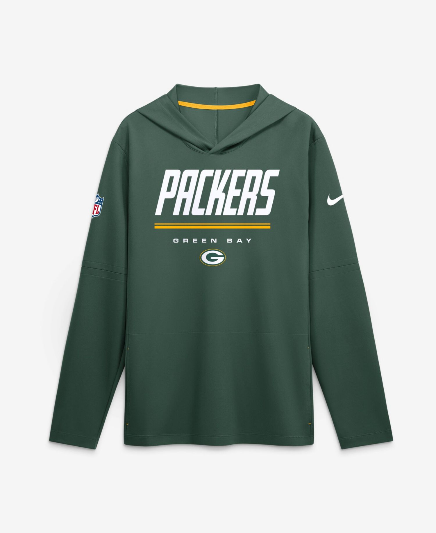 Men's Green Bay Packers Sideline Lightweight Long Sleeve Hooded Dri-FIT T-Shirt