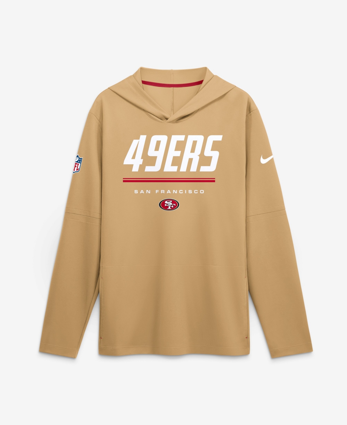 Nike Men's Gold San Francisco 49ers Sideline Lightweight Long Sleeve Hooded Dri-fit T-Shirt - Gold, Red