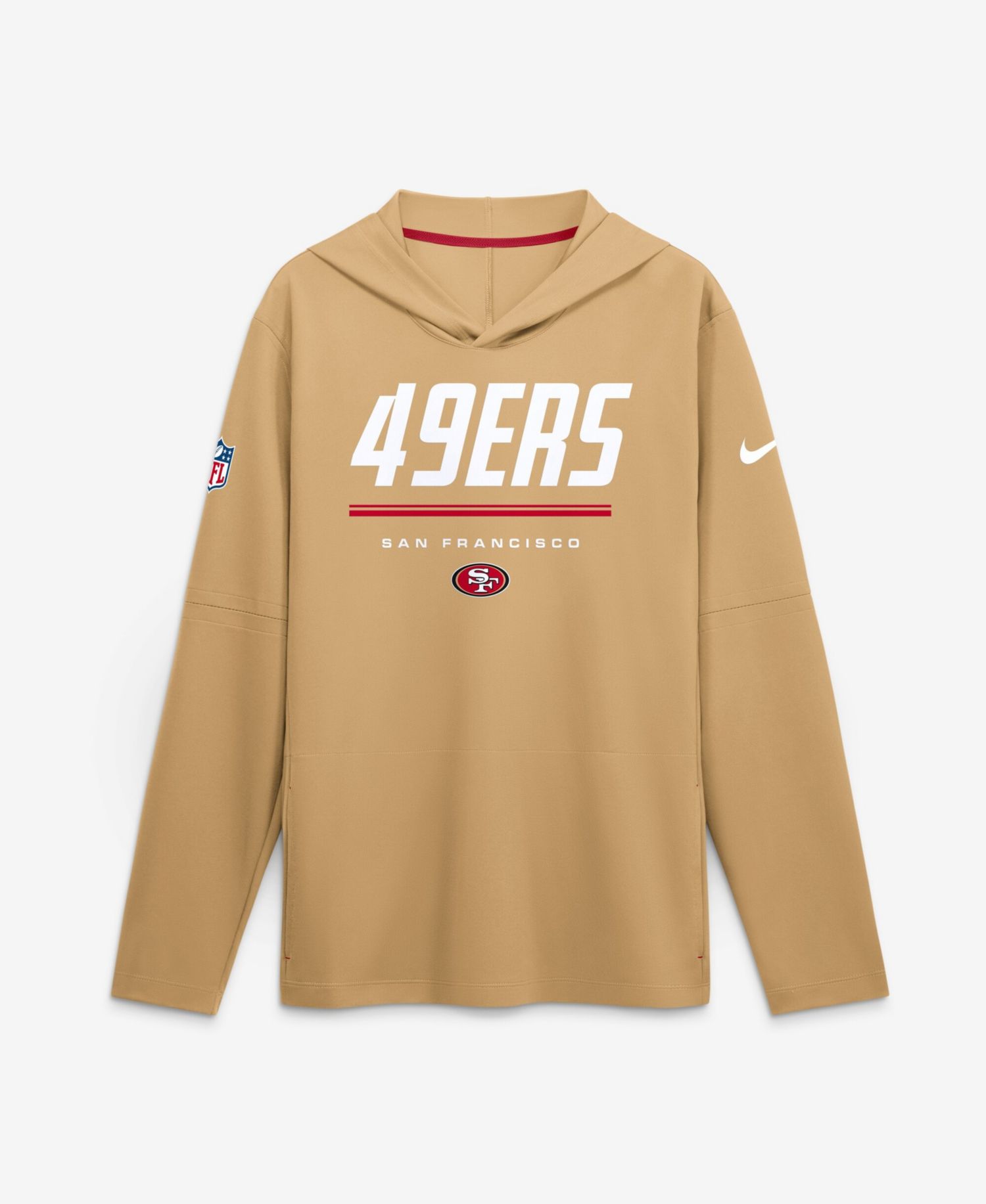 Men's Gold San Francisco 49ers Sideline Lightweight Long Sleeve Hooded Dri-FIT T-Shirt