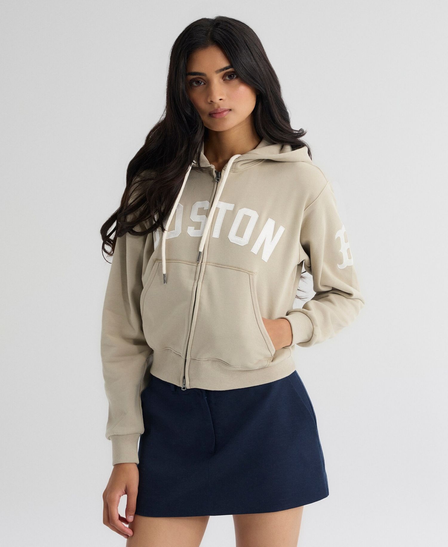 Women's Sepia Tint Boston Red Sox Iconic Terry Full-Zip Hoodie