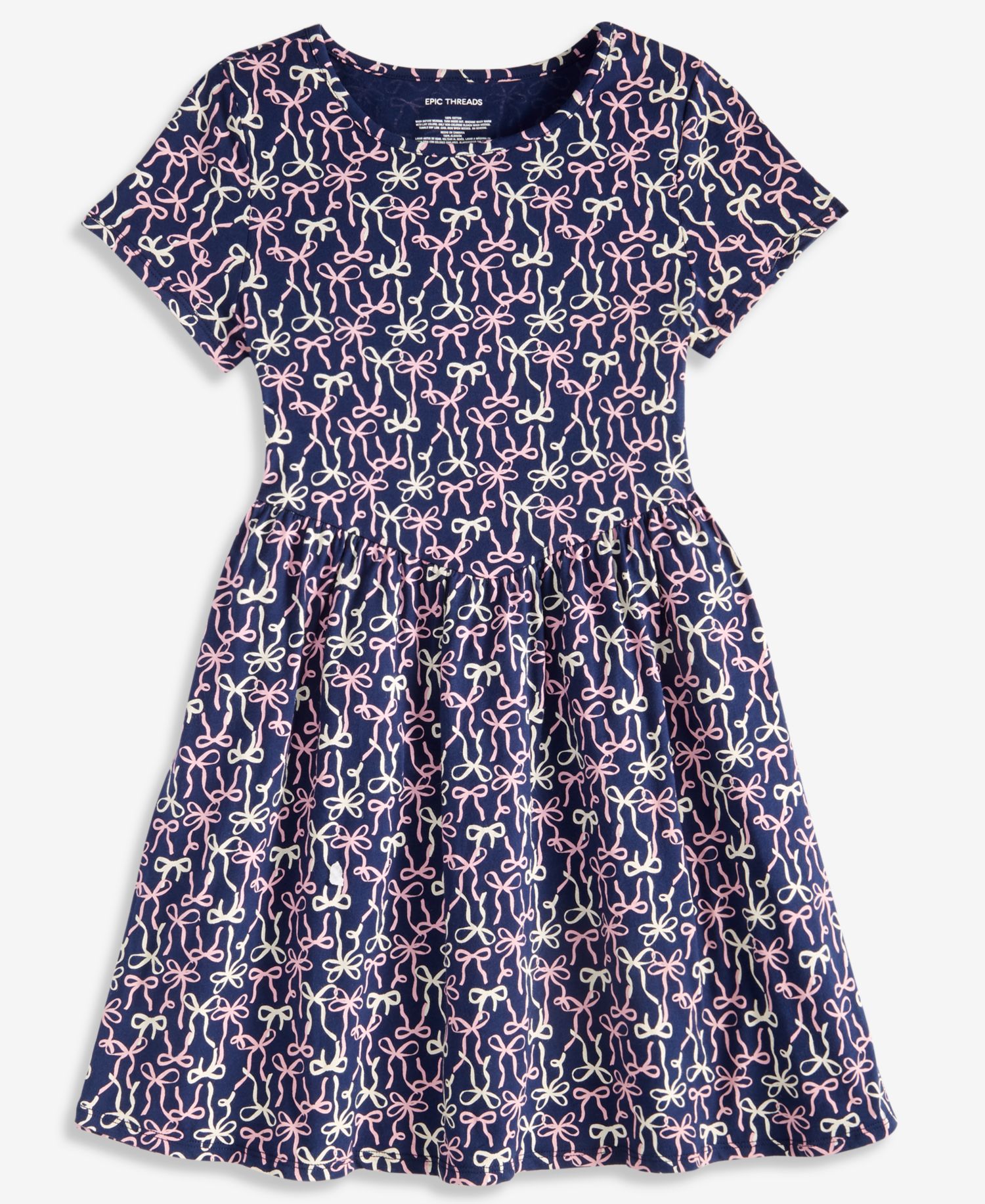 Girls' XS-XL Festive Bows Cotton Dress