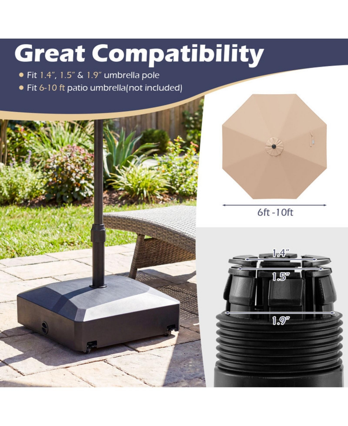 Gouun 176 lb Fillable Rolling Umbrella Base with Wheels and Locks