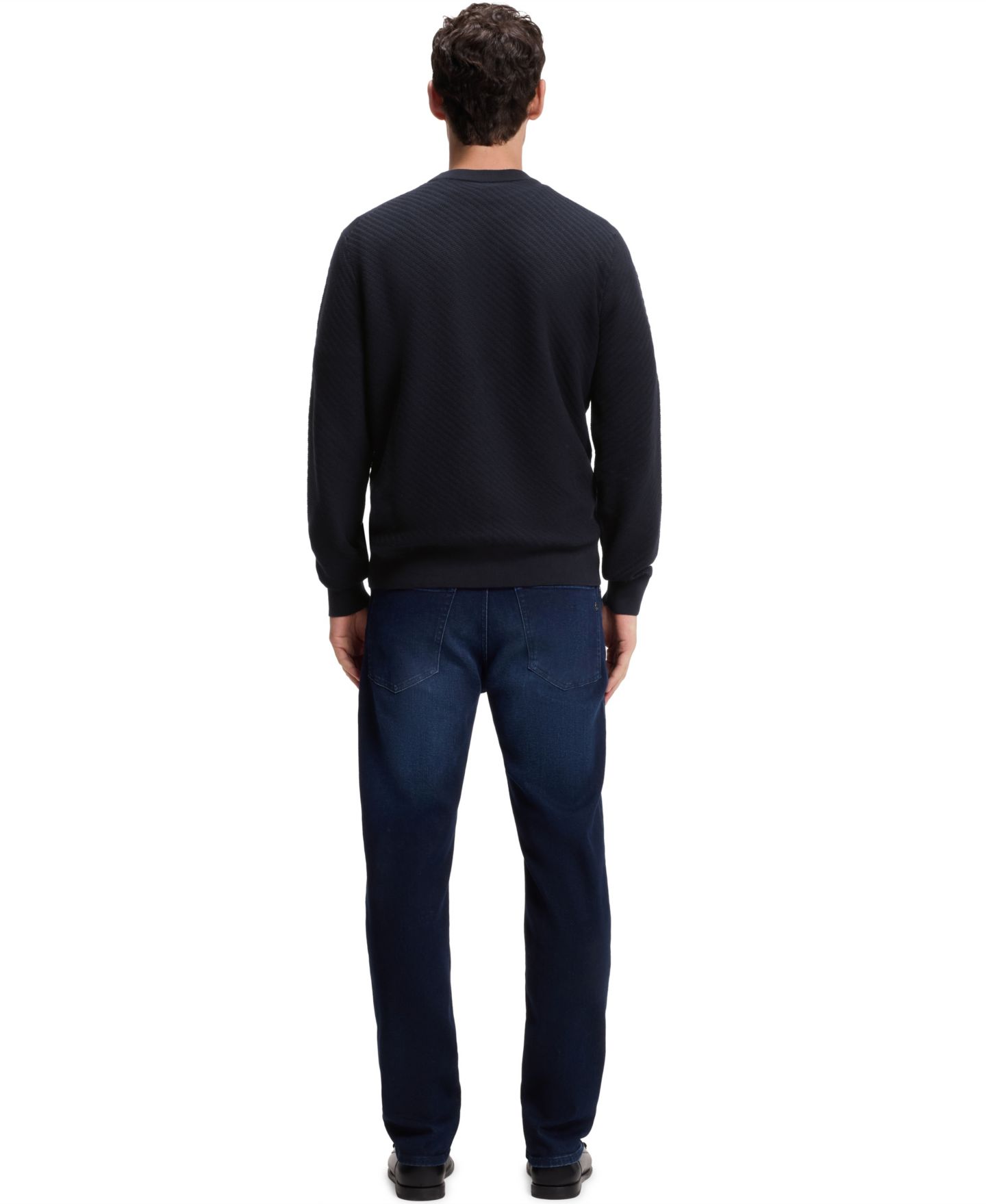 Мужской свитер Hugo Boss Cotton Diagonal-Knit Regular-Fit, цвет: Тёмный синий — фото 3