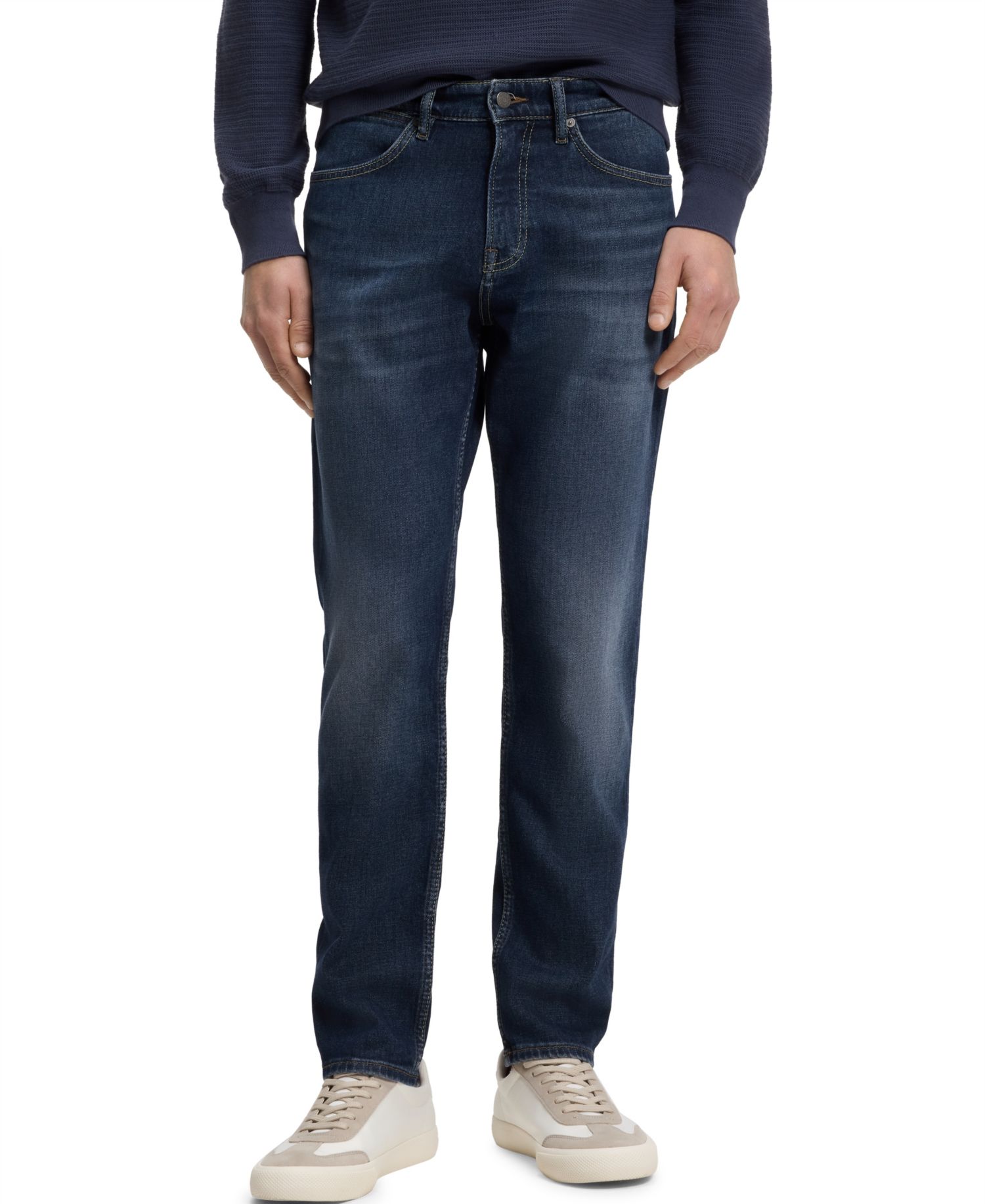 Men's Stretch Cotton Contrast Stitching Tapered-Fit Jeans