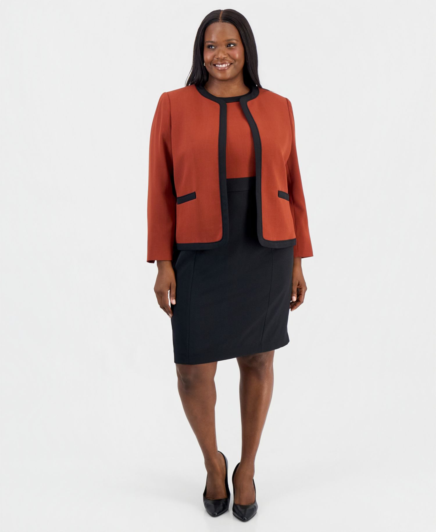 Plus Size Colorblock Open-Front Collarless Jacket